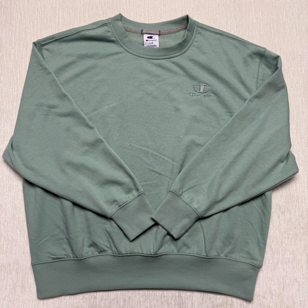 Champion Sweatshirt Womens Large Sage Green Embroidered Logo Crew Neck Pullover